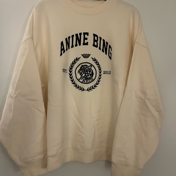 Anine Bing Tops - ANINE BING WOMENS MILES CREWNECK COLLEGIATE SWEATSHIRT CREAM SIZE MEDIUM
